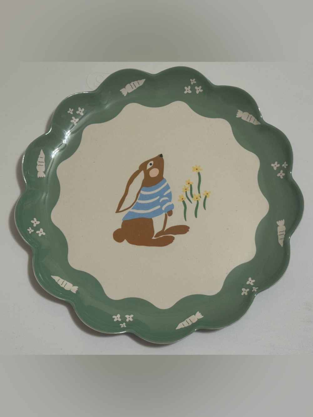 Threshold Green Scalloped Ceramic Bunny Plate, 2 salad plates